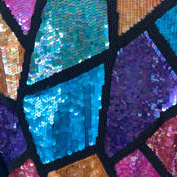 Vintage 80s/90s SCARLET RAGE Sequin Cropped Jacket Size M Multicolour SILK - Picture 9 of 12